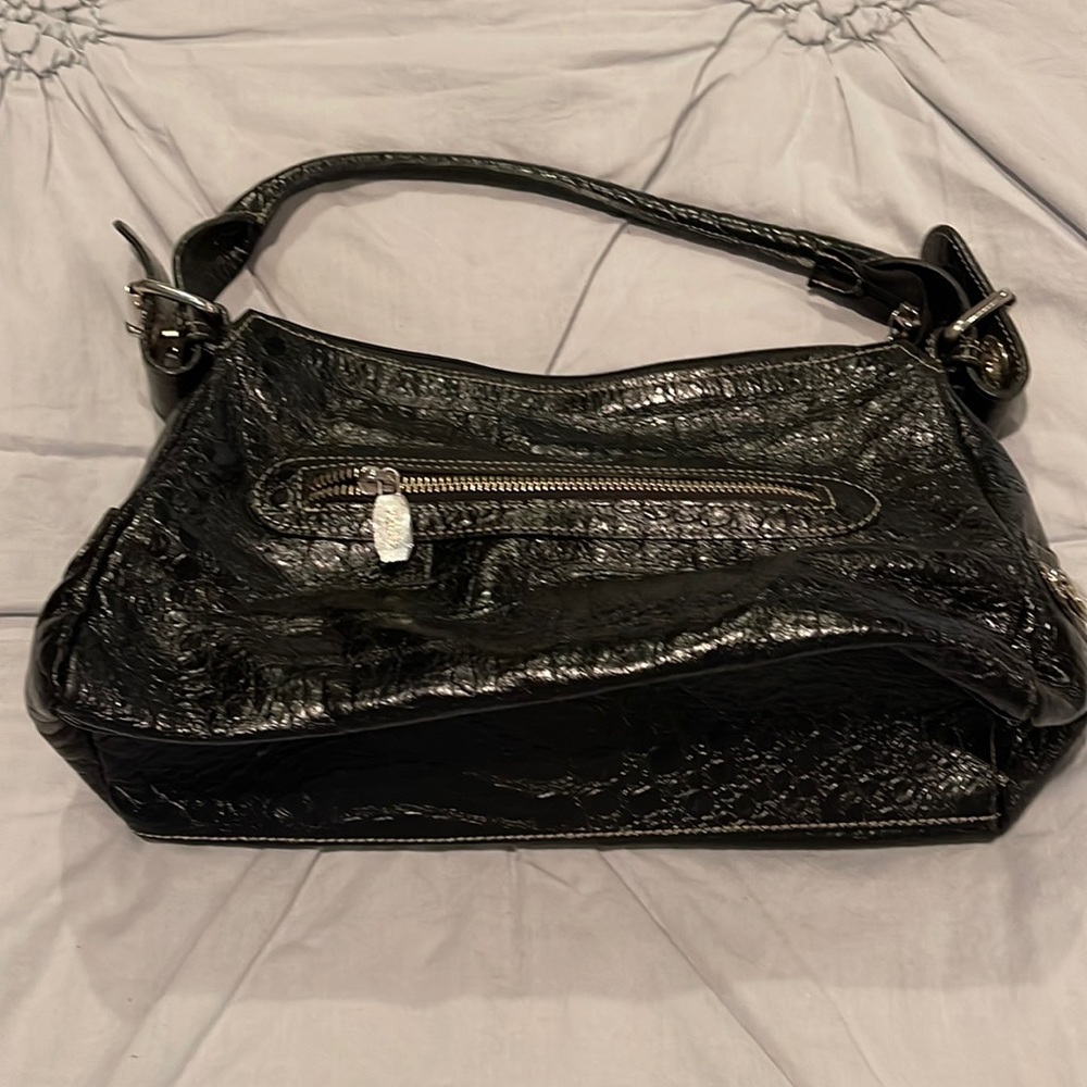 Prune black leather purse